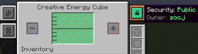 The security setting button of a creative energy cube being shown. It is currently in Public mode.